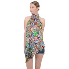 Pop Art - Spirals World 1 Halter Asymmetric Satin Top by EDDArt