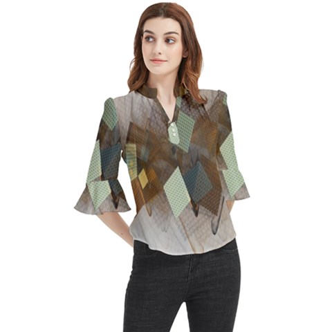 Digital Geometry Loose Horn Sleeve Chiffon Blouse by Sparkle