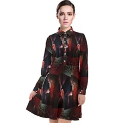 Twist Flower Long Sleeve Chiffon Shirt Dress by Sparkle