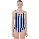 Navy in Vertical Stripes Cut Out Top Tankini Set View1