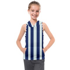 Navy In Vertical Stripes Kids  Sleeveless Hoodie by Janetaudreywilson