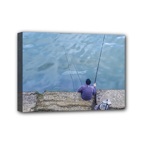 Senior Man Fishing At River, Montevideo, Uruguay001 Mini Canvas 7  X 5  (stretched) by dflcprintsclothing