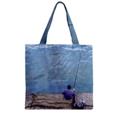 Senior Man Fishing At River, Montevideo, Uruguay001 Zipper Grocery Tote Bag by dflcprintsclothing