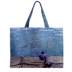 Senior Man Fishing At River, Montevideo, Uruguay001 Zipper Mini Tote Bag by dflcprintsclothing