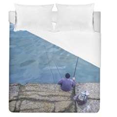 Senior Man Fishing At River, Montevideo, Uruguay001 Duvet Cover (queen Size) by dflcprintsclothing