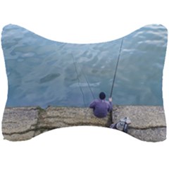 Senior Man Fishing At River, Montevideo, Uruguay001 Seat Head Rest Cushion by dflcprintsclothing