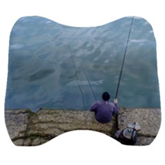 Senior Man Fishing At River, Montevideo, Uruguay001 Velour Head Support Cushion by dflcprintsclothing