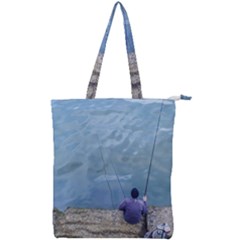 Senior Man Fishing At River, Montevideo, Uruguay001 Double Zip Up Tote Bag by dflcprintsclothing