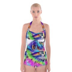 Rainbowcat Boyleg Halter Swimsuit  by Sparkle