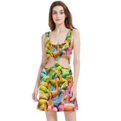 Rainbow Flamingos Velvet Cutout Dress by Sparkle