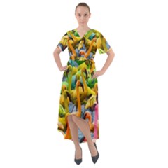 Rainbow Flamingos Front Wrap High Low Dress by Sparkle