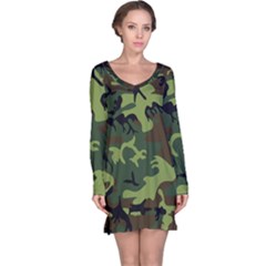 Forest Camo Pattern, Army Themed Design, Soldier Long Sleeve Nightdress by Casemiro