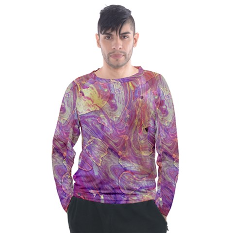 Marbling Abstract Layers Men s Long Sleeve Raglan Tee by kaleidomarblingart