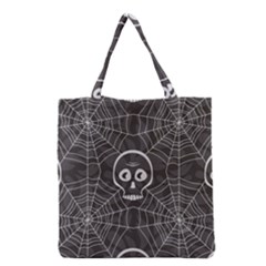 Skull And Spider Web On Dark Background Grocery Tote Bag by FloraaplusDesign