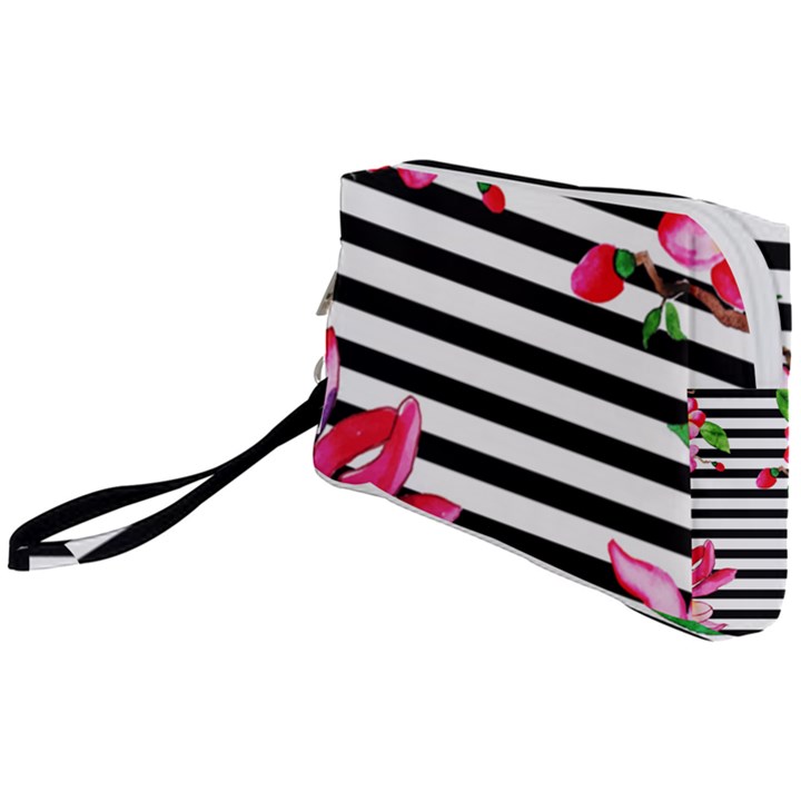 Black And White Stripes Wristlet Pouch Bag (Small)