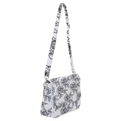 Line Art Black And White Rose Shoulder Bag With Back Zipper by MintanArt