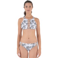 Line Art Black And White Rose Perfectly Cut Out Bikini Set by MintanArt