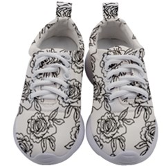 Line Art Black And White Rose Kids Athletic Shoes by MintanArt