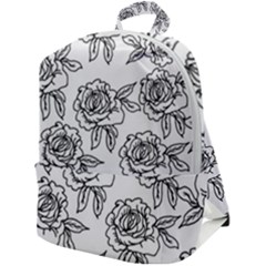 Line Art Black And White Rose Zip Up Backpack by MintanArt