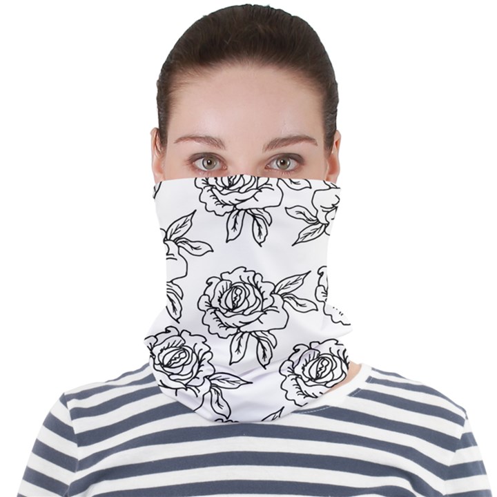 Line Art Black And White Rose Face Seamless Bandana (Adult)