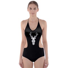 Tribal Buck Black And White Silhouette Cut-out One Piece Swimsuit by WayfarerApothecary