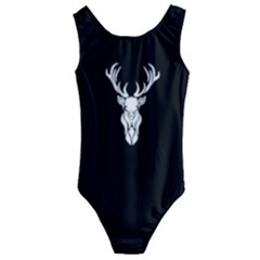 Tribal Buck Black And White Silhouette Kids  Cut-out Back One Piece Swimsuit by WayfarerApothecary