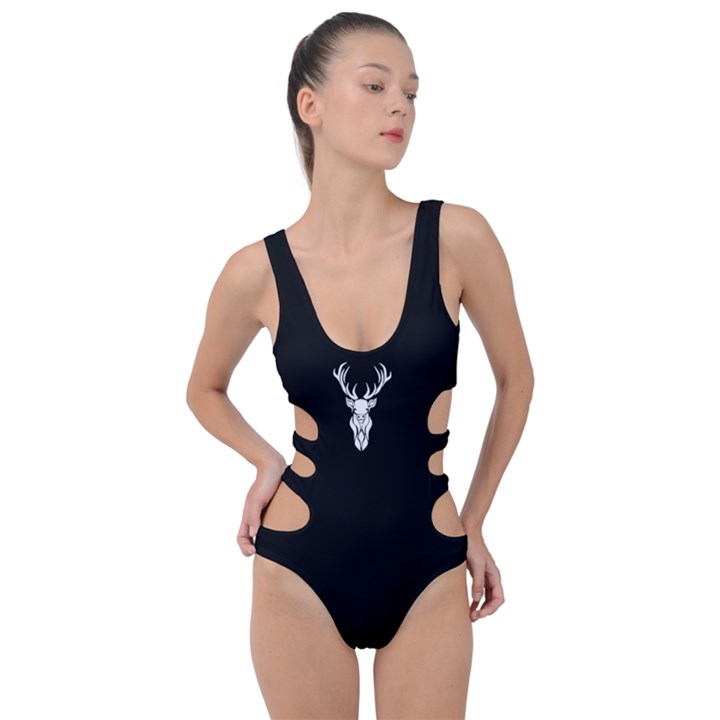 Tribal Buck Black and White Silhouette Side Cut Out Swimsuit