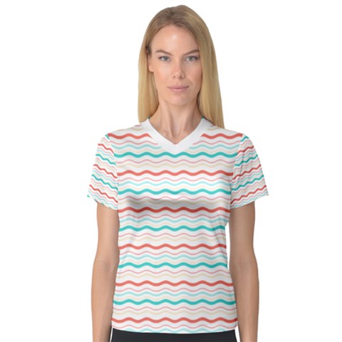 Aqua Coral Waves V-neck Sport Mesh Tee by CuteKingdom