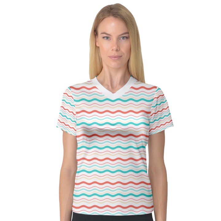 Aqua Coral Waves V-Neck Sport Mesh Tee