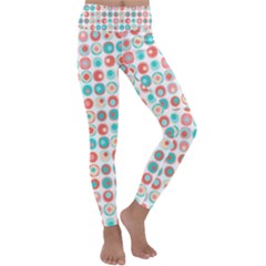 Aqua Coral Circles Kids  Lightweight Velour Classic Yoga Leggings by CuteKingdom