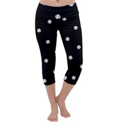 Black And White Baseball Motif Pattern Capri Yoga Leggings by dflcprintsclothing