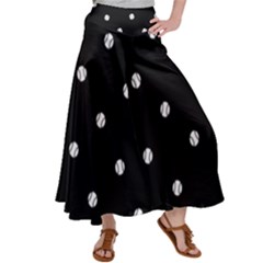 Black And White Baseball Motif Pattern Satin Palazzo Pants by dflcprintsclothing