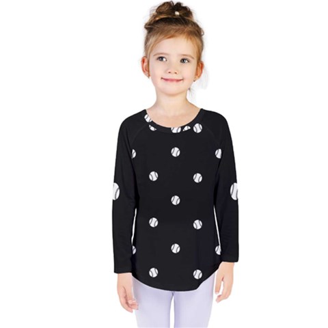 Black And White Baseball Motif Pattern Kids  Long Sleeve Tee by dflcprintsclothing