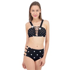 Black And White Baseball Motif Pattern Cage Up Bikini Set by dflcprintsclothing