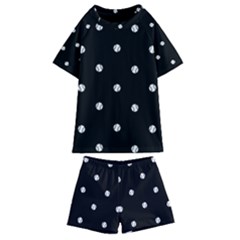 Black And White Baseball Motif Pattern Kids  Swim Tee And Shorts Set by dflcprintsclothing