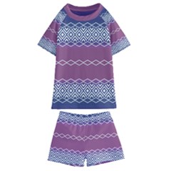 Purple Blue And White Aztec Kids  Swim Tee And Shorts Set by FloraaplusDesign