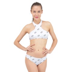 American Football Ball Motif Print Pattern High Neck Bikini Set by dflcprintsclothing