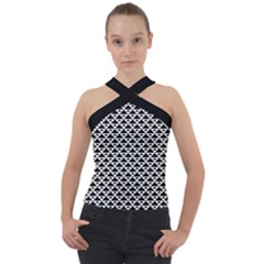 Black And White Triangles Pattern, Geometric Cross Neck Velour Top by Casemiro