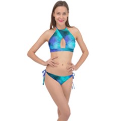 Blue Galaxy Cross Front Halter Bikini Set by Dazzleway