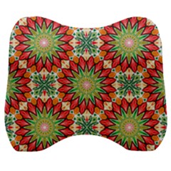 Red Green Floral Pattern Velour Head Support Cushion by designsbymallika