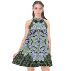 Calm In The Flower Forest Of Tranquility Ornate Mandala Halter Neckline Chiffon Dress  by pepitasart