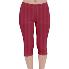 Vivid Burgundy & White - Velvet Capri Leggings  by FashionLane