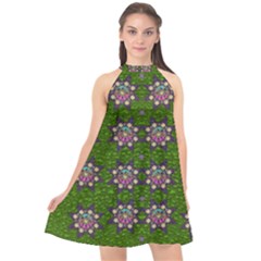 Star Over The Healthy Sacred Nature Ornate And Green Halter Neckline Chiffon Dress  by pepitasart