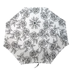 Line Art Black And White Rose Folding Umbrellas by MintanArt