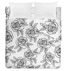 Line Art Black And White Rose Duvet Cover Double Side (queen Size) by MintanArt