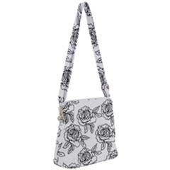 Line Art Black And White Rose Zipper Messenger Bag by MintanArt