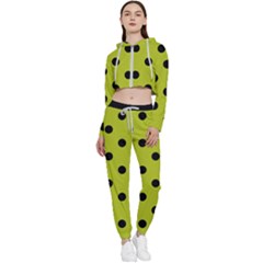 Large Black Polka Dots On Acid Green - Cropped Zip Up Lounge Set by FashionLane