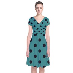 Large Black Polka Dots On Celadon Green - Short Sleeve Front Wrap Dress by FashionLane