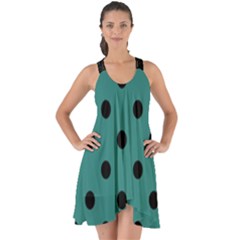 Large Black Polka Dots On Celadon Green - Show Some Back Chiffon Dress by FashionLane