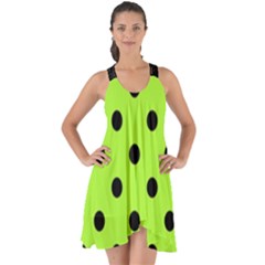 Large Black Polka Dots On Chartreuse Green - Show Some Back Chiffon Dress by FashionLane